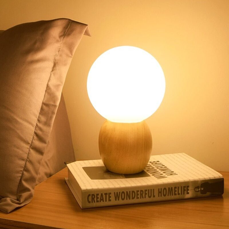 Lampe de chevet LED Boule en Bois - Éclairage moderne et élégant