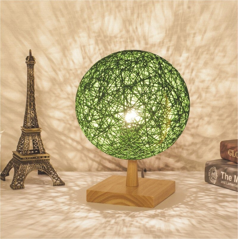 Lampe de chevet en Rotin avec Pied en Bois