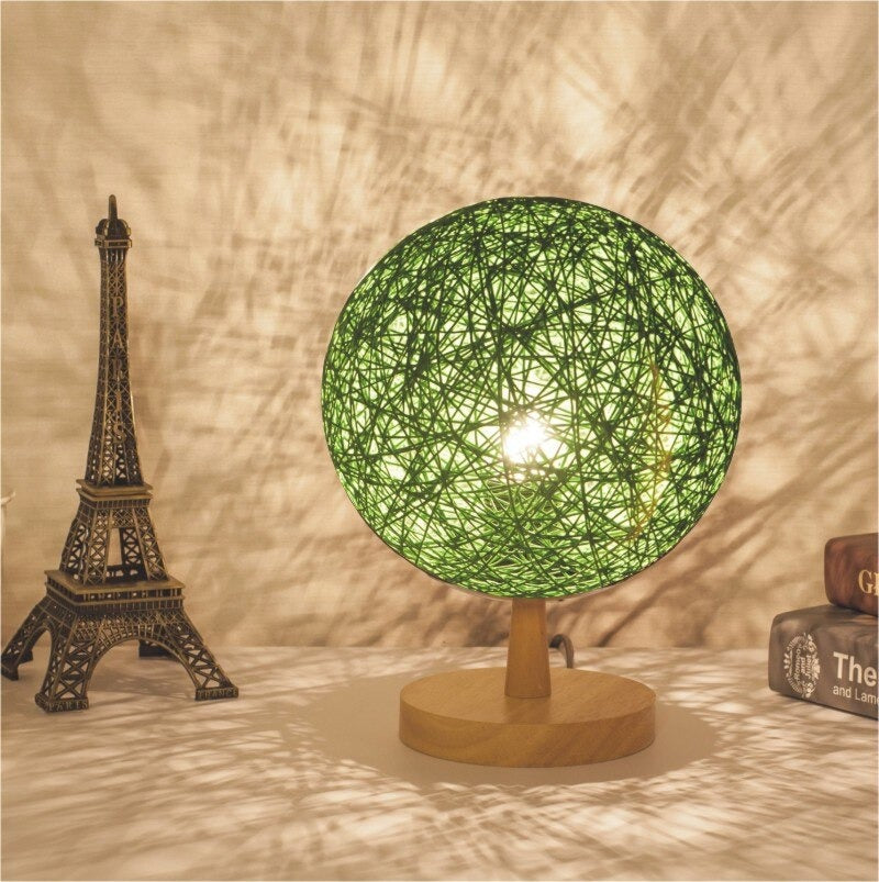 Lampe de chevet en Rotin avec Pied en Bois